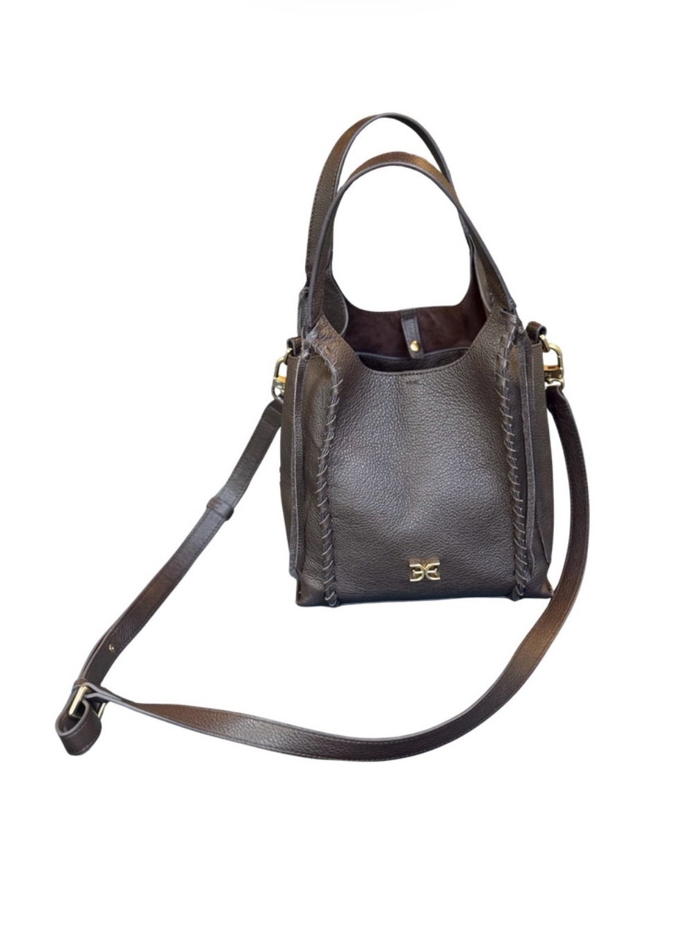 Vintage Sam Edelman Sylvia Mini Leather Crossbody Bucket Bag | Espresso | LN